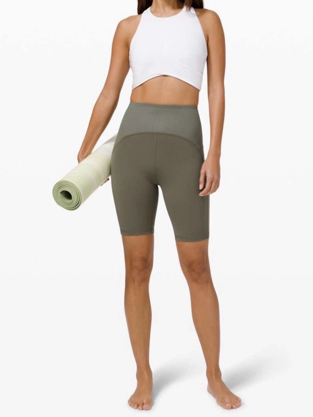 Lululemon High Rise Biker Shorts Olive Green Mixed Texture Sz 0 8” inseam